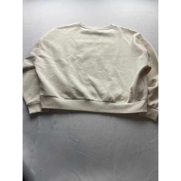 NWT Guess Rhinestone Pony Hair Logo Sweatshirt Large Cream White Fleece Cropped - Picture 5 of 5